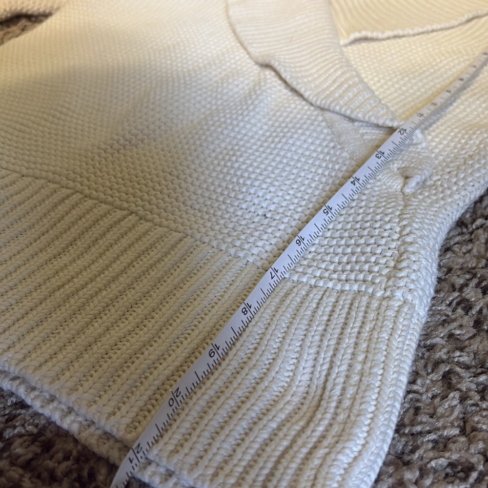 Talbots Ivory Cream Thick Shawl Neck Waffle Knit Pullover V-Neck Sweater Size PP - Picture 8 of 8